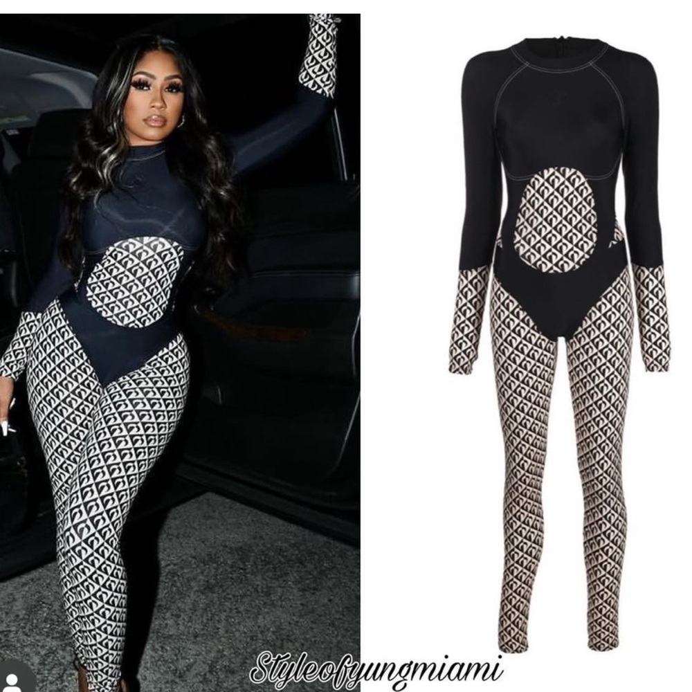 Marine Layer Black & White Geometric Long-Sleeve Jumpsuit